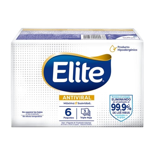 Pañuelos Descartables Elite Antivirales 6 Unidades