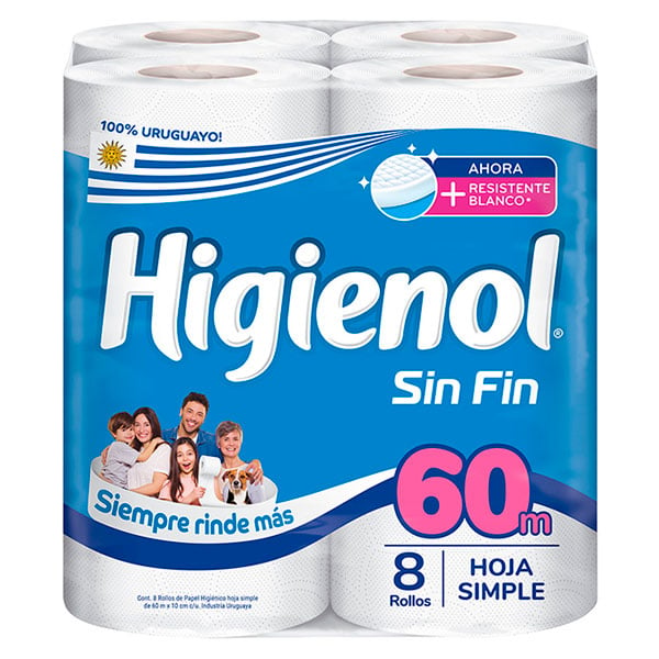 Papel Higiénico Higienol Sin Fin 60 M 8 Rollos