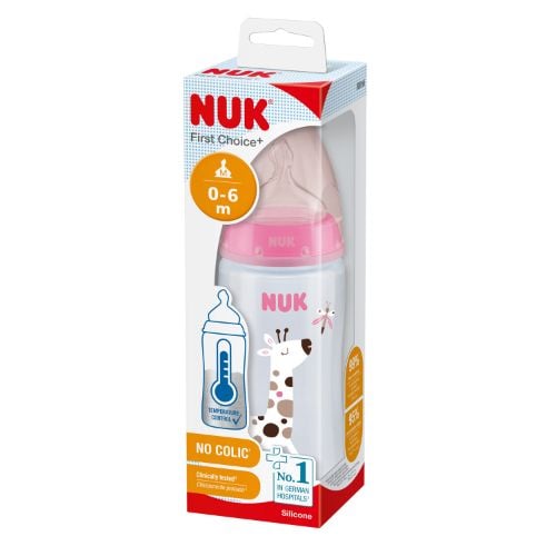 Mamadera Nuk First Choice Tetina Silicona Control Temperatura Rosa 300 Ml