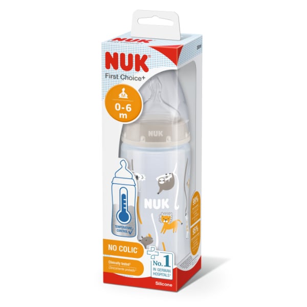 Mamadera Nuk First Choice Tetina De Silicona Con Control Temperatura Gris 300 Ml