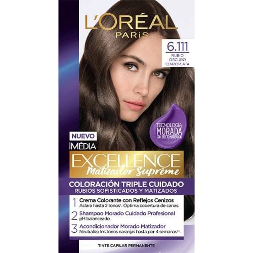 Tinta L'oréal Paris Excellence N°6.111 Rubio Oscuro Cenizo Plata