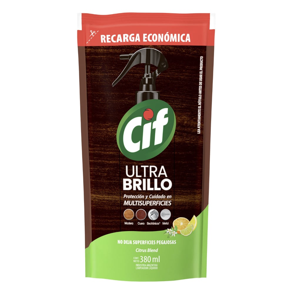 Lustramuebles Cif Ultra Brillo Antipolvo Cítrico 380 Ml