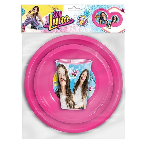 Set 3 Piezas Plástico Plato Bowl Y Vaso Soy Luna 260 Ml