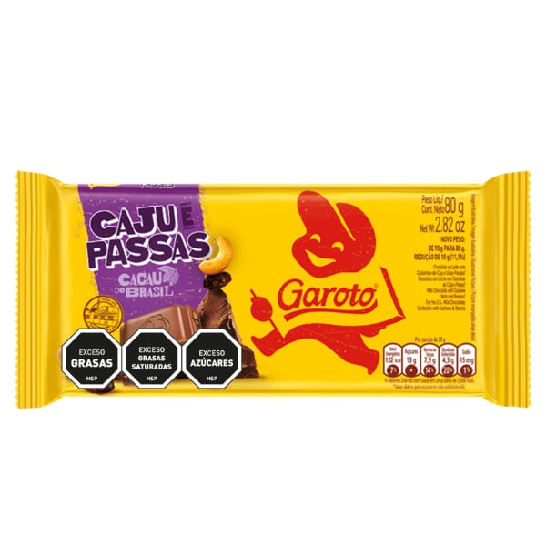 Tableta De Chocolate Jumbo Garoto Castañas Y Pasas 80 G