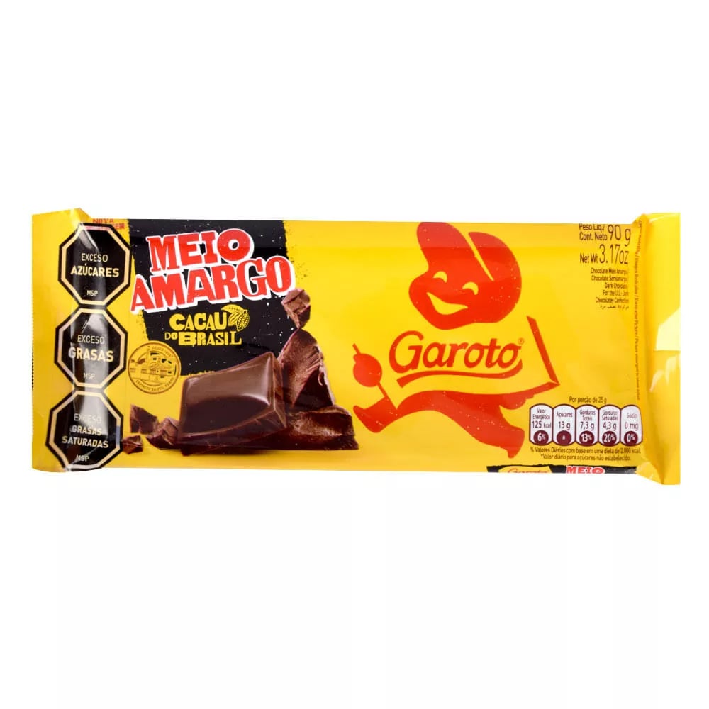 Tableta De Chocolate Jumbo Garoto Semi Amargo 80 G