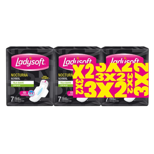 Pack Toallitas Femeninas Ladysoft Nocturnas 3 Unidades