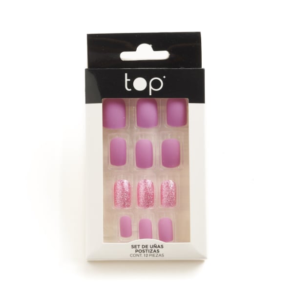 Set De Uñas Postizas Adhesivas Top Lila 12 Unidades