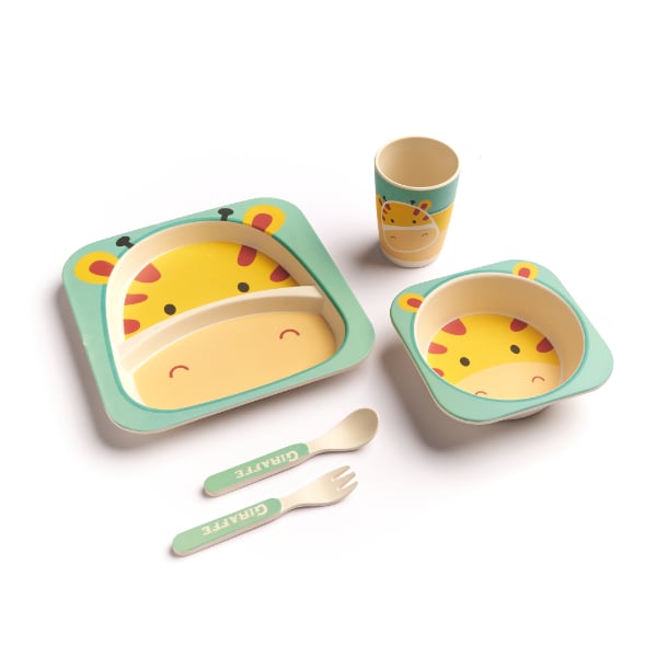 Set Rabitt De Plato Vaso Y Cubiertos Para Bebes De Bambu