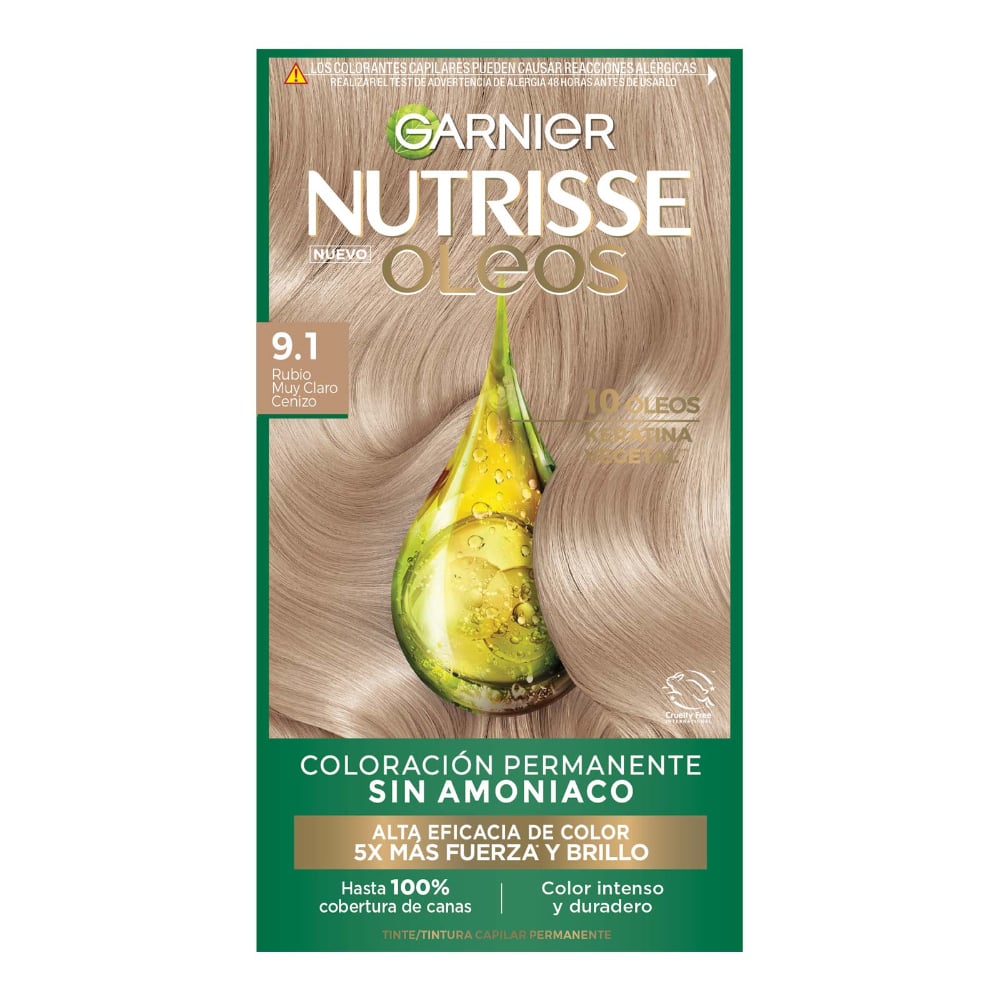 Tinta Garnier Nutrisse óleos N°9.1 Rubio Cenizo