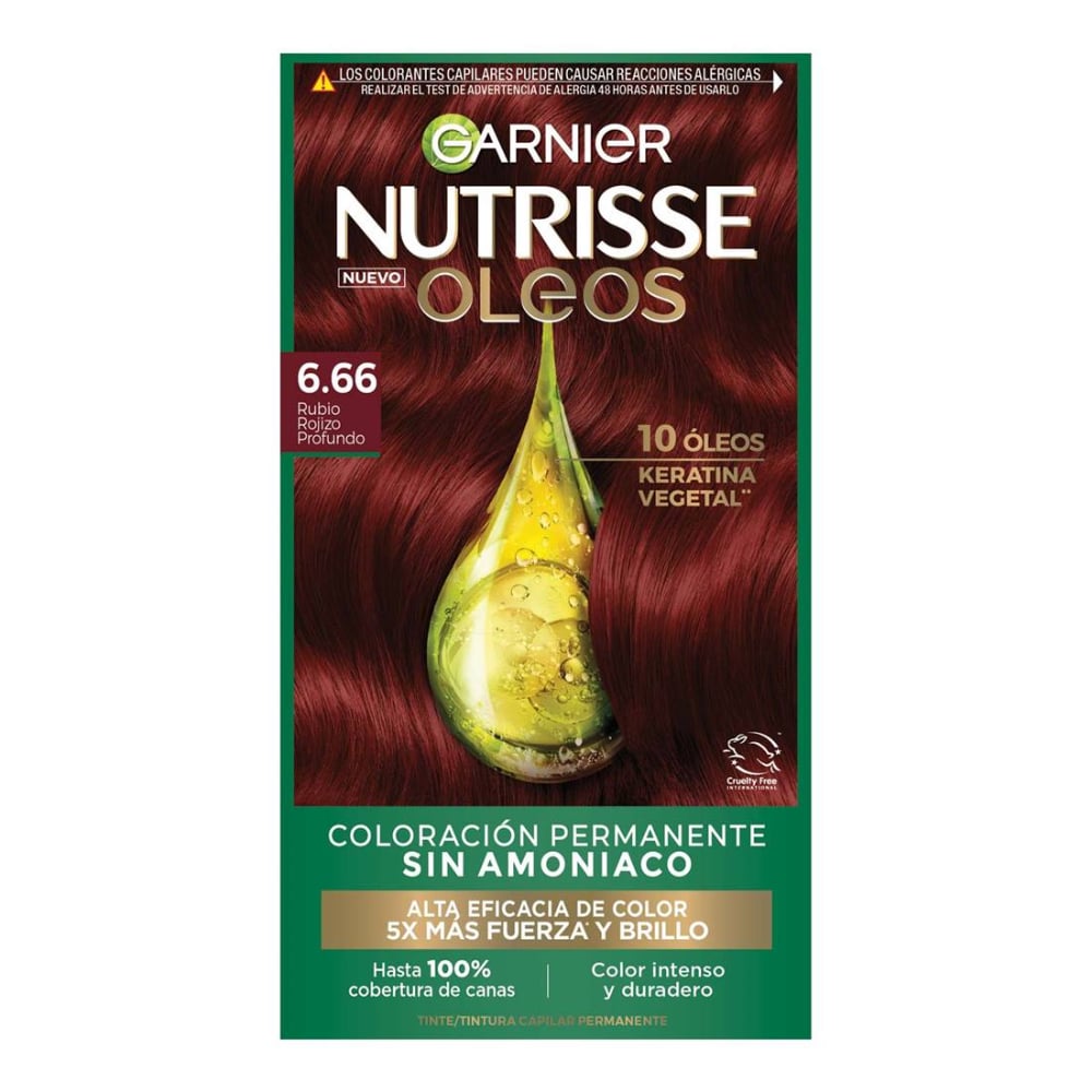 Tinta Garnier Nutrisse óleos N°6.6 Rubio Rojizo Profundo