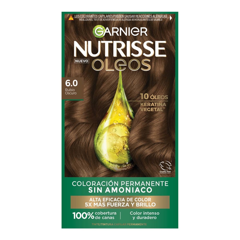 Tinta Garnier Nutrisse óleos N°6.0 Rubio Oscuro