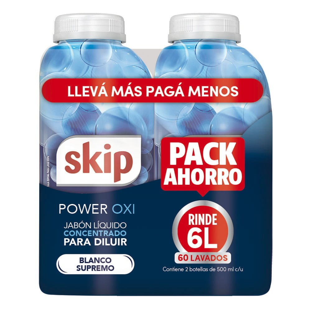 Pack Jabón Líquido Skip Para Diluir Power Oxi 500 Ml