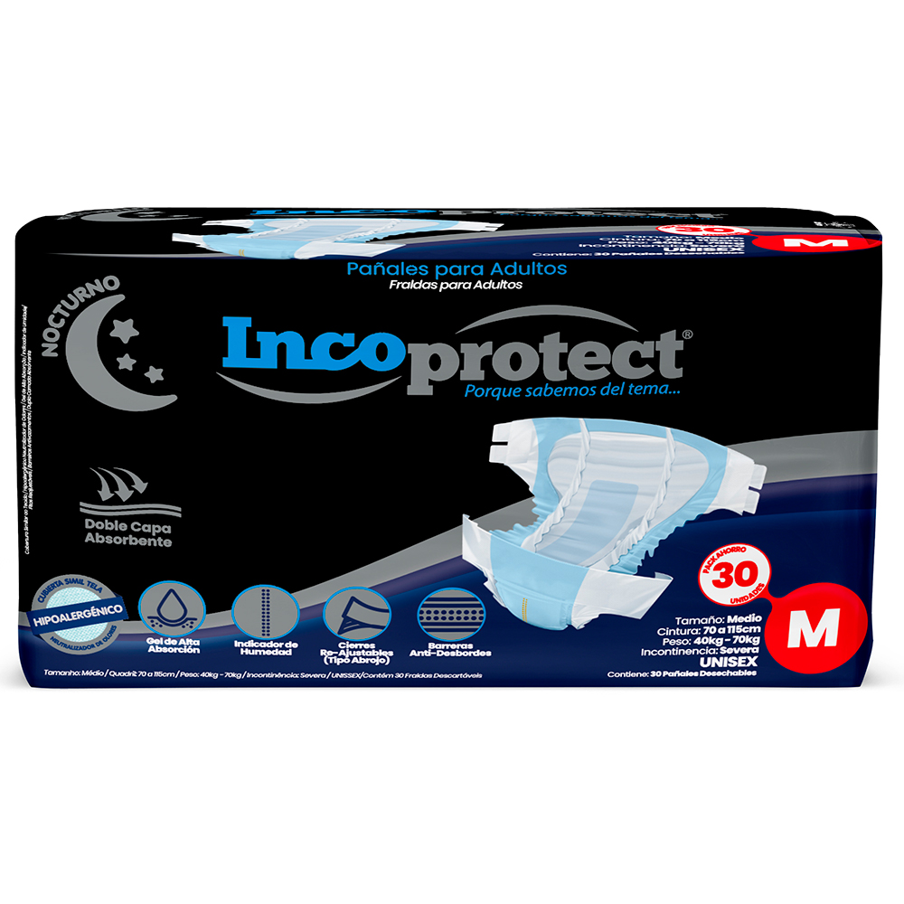 Pañales Para Adultos Incoprotect Nocturno M 30 Unidades