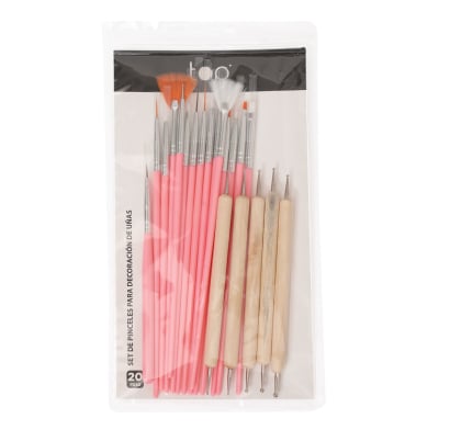 Pinceles Para Decoración De Uñas Top Premium Rosado 20 Piezas