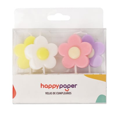 Velas de Cumpleaños Happy Paper Flor 4 Unidades