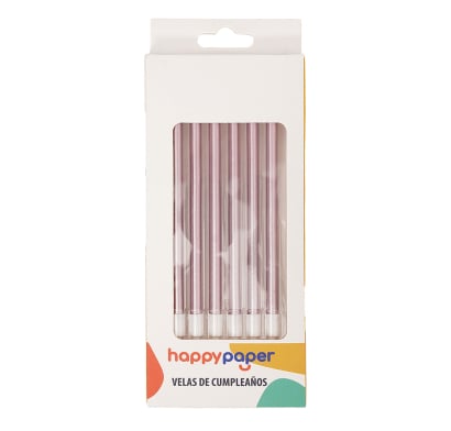 Velas de Cumpleaños Happy Paper Rosadas 6 Unidades