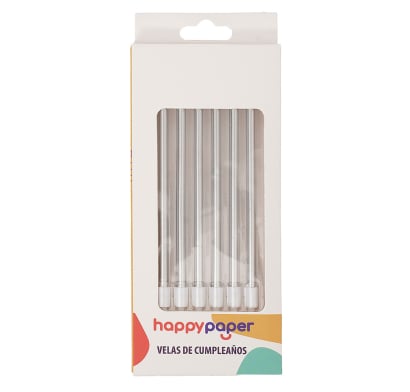 Velas de Cumpleaños Happy Paper Plateadas 6 Unidades