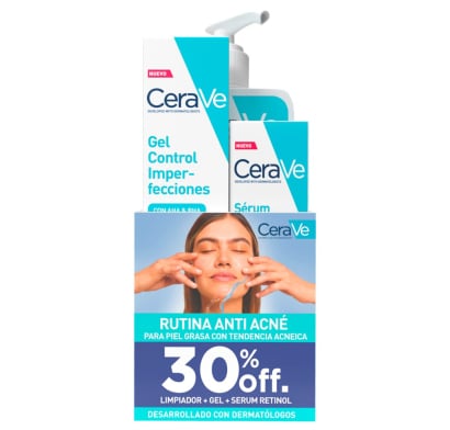Pack Rutina Antiacné 3 Pasos Cerave Limpiador 236 ml + Gel 40 ml + Sérum 30 ml
