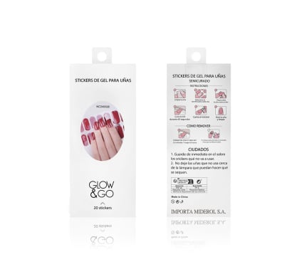 Uñas Postizas Adhesivas en Gel Glow & Go para Lámpara UV Bordo