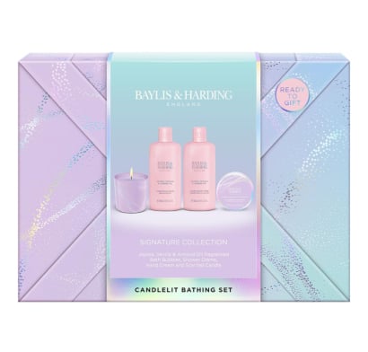Set de Baño Baylis & Harding Jojoba, Vainilla & Almond Oil Gift Wrapped Candletlit 4 Unidades