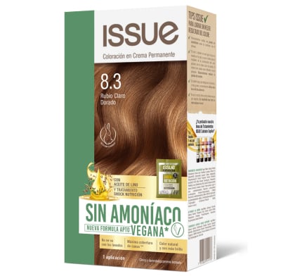 Kit Tinta Issue sín Amoníaco N°8.3 Rubio Claro Dorado