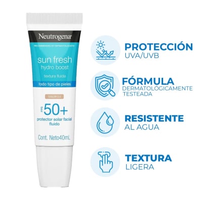 Protector Solar Facial Neutrogena Sun Fresh Hydro Boost Tono 2.0 FPS50 40 ml