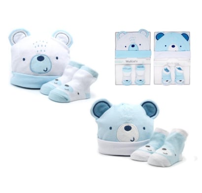 Set Gorro y Medias de Algodón Akas Celeste 0 a 6 Meses Diseños Surtidos