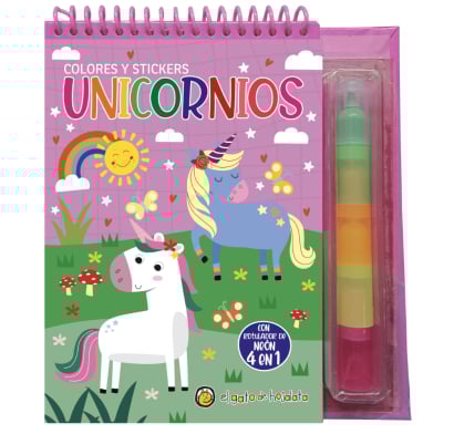 Libro Colores 4 en 1 y stickers: unicornio