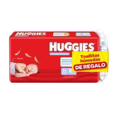 Pañales Huggies Natural Care Recién Nacido 34 Unidades + Toallitas de Regalo