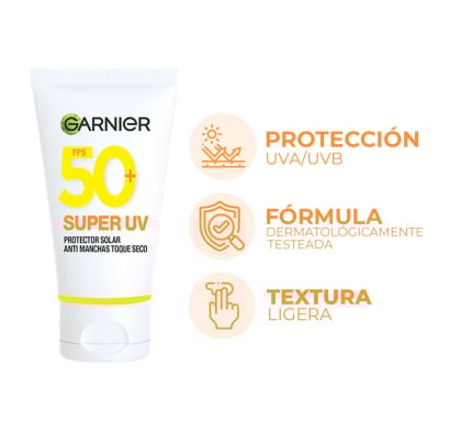 Protector Solar Facial Garnier Super UV Antimanchas Toque Seco FPS50+ 40 g