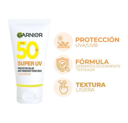 Protector Solar Facial Garnier Super UV Antimanchas Tono Claro FPS50+ 40 Gg