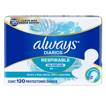 Protectores Diarios Always Respirables sin Perfume 120 Unidades
