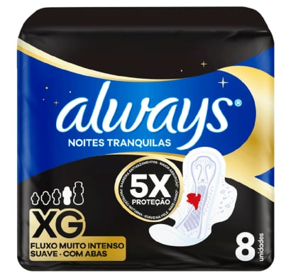 Toallitas Femeninas Always Nocturnas Plus con Alas XG 8 Unidades