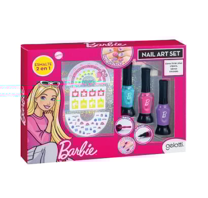 Set De Belleza Barbie Esmaltes + Gemas + Stickers