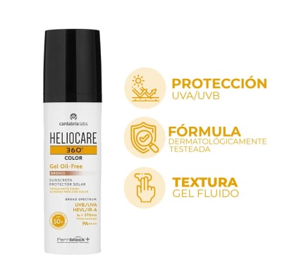Protector Solar Heliocare 360° Color Gel Oil Free Bronze FPS50+ 50 ml
