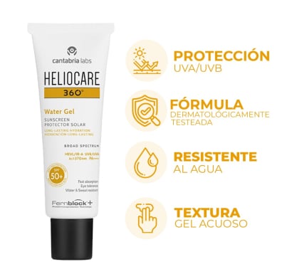 Protector Solar Heliocare 360° Water Gel sin Color FPS50+ 50 ml