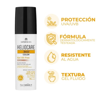 Protector Solar Heliocare 360° Gel Oil Free Color Beige FPS50+ 50 ml