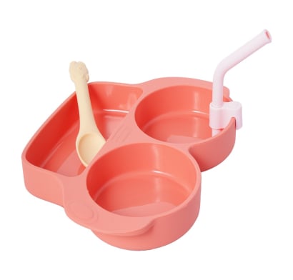 Set Rabbit de Silicona Plato, Sorbito y Cuchara Rojo