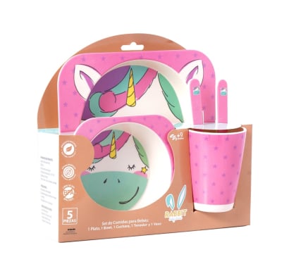Set Alimentación Rabbit de Bambú Unicornio 5 Unidades