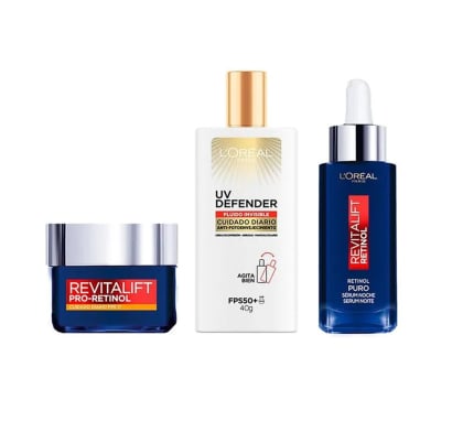 Pack L'oreal Revitalift Retinol Crema de Día 50 ml + Sérum 30 ml + Protector Solar UV Defender 40 g