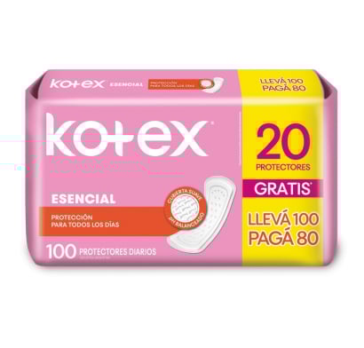 Protectores Diarios Kotex Esencial 100 Unidades