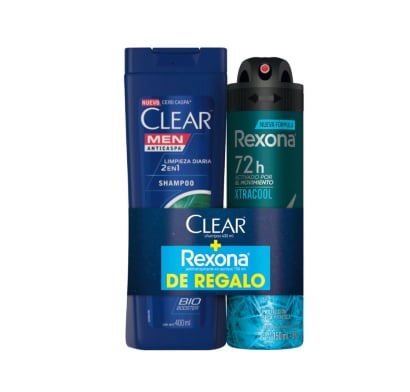 Pack Shampoo Clear Men 400 ml + Antitranspirante en Aerosol Rexona Men Xtracool 150 ml