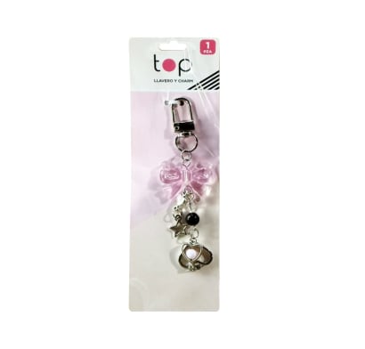 Llavero Top con Charm Moña y Corazones 1 Unidad