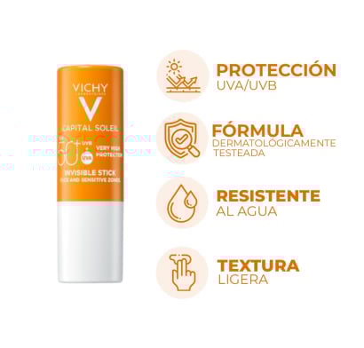 Protector Solar en Barra Vichy Capital Soleil Sensitive Invisible FPS50+ 8 g
