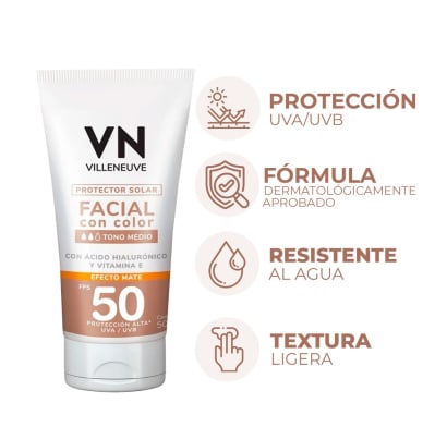 Protector Solar Villeneuve Facial Tono Medio FPS50+ 50 ml