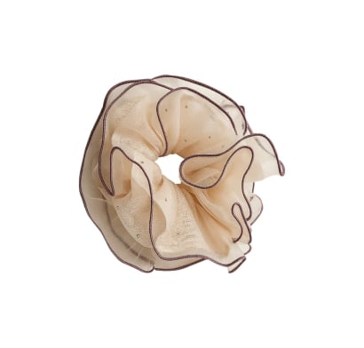 Gomita Scrunchie para el Pelo Top de Tul con Bordes Negros 1 Unidad