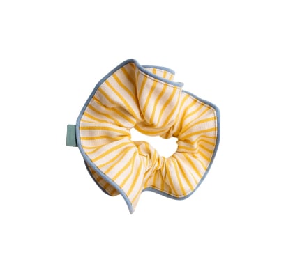 Gomita Scrunchie para el Pelo Top Amarilla con Borde Celeste 1 Unidad