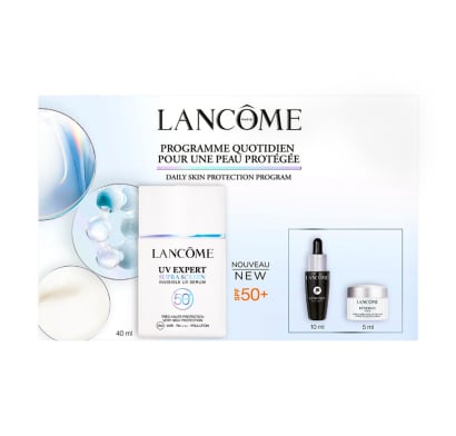 Cofre Lancôme Protector Solar UV Expert SPF50+ 40 ml + Sérum Génifique Ultimate 10 ml + Contorno de Ojos Rénergie 5 ml