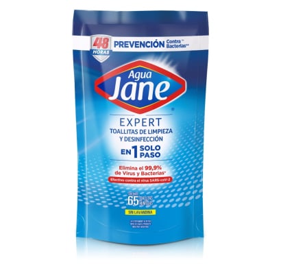 Toallitas de Limpieza Agua Jane Expert sin Lavandina 65 Unidades 