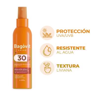 Protector Solar Bagovit con Acelerador de Bronceado Spray FPS30 200 g